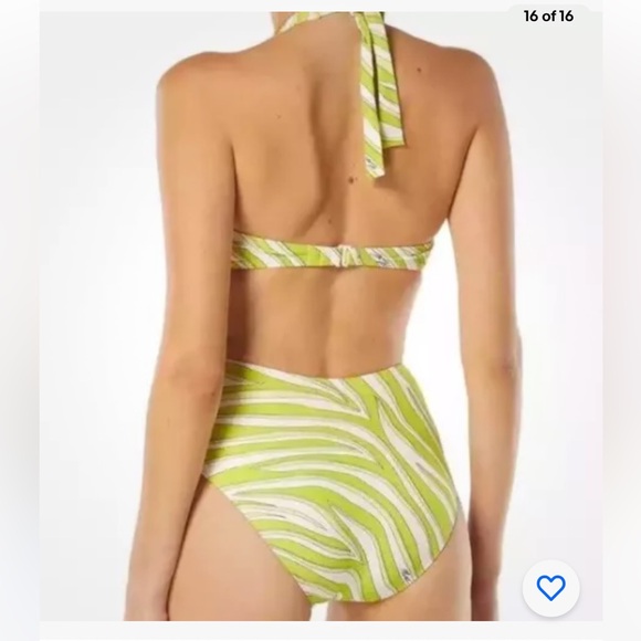 Michael Kors Women's Printed O-Ring One Piece Swimsuit - Cutout Lime Zebra SZ 6 - Picture 2 of 14